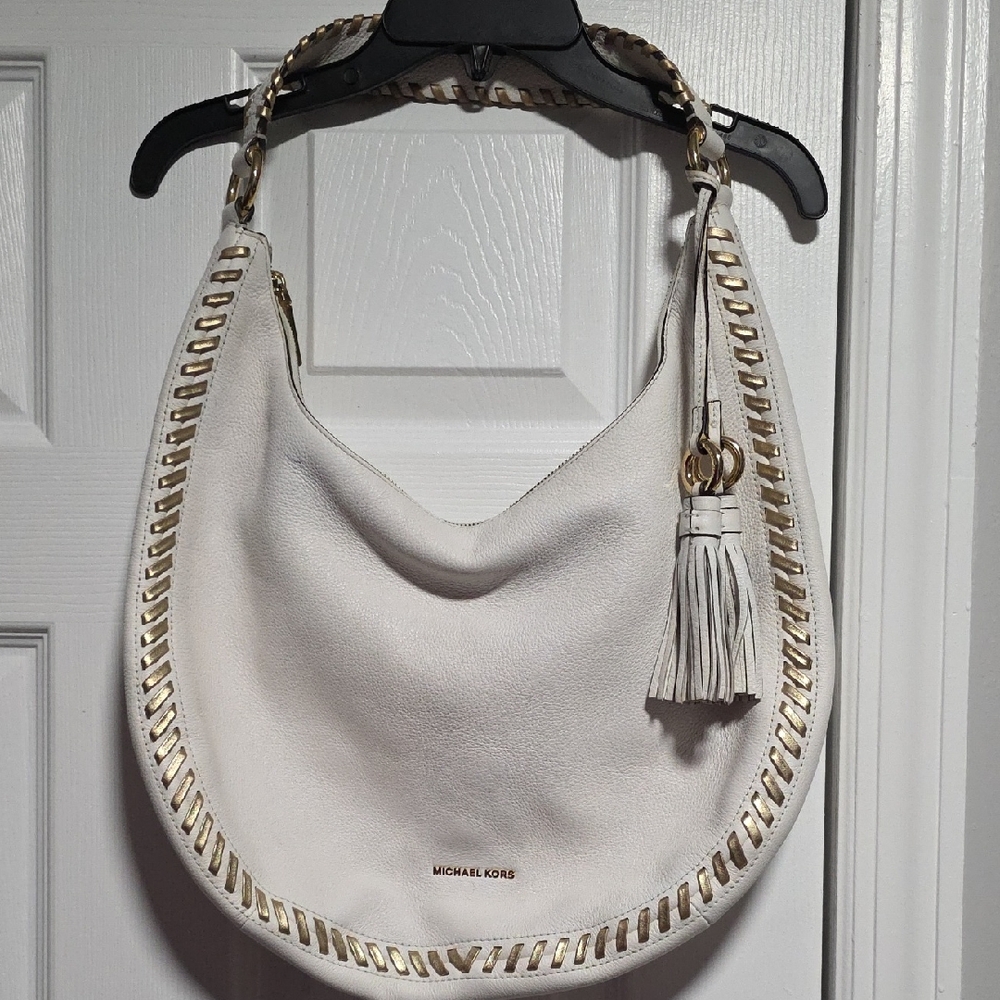 Michael Kors Cream Hobo Bag with Gold Accents